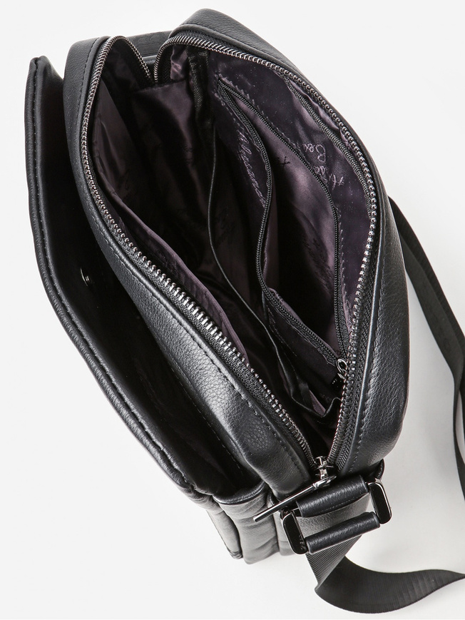 Вместительная мужская сумка через плечо из кожи черного цвета