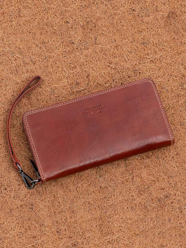 Стильный мужской клатч на молнии из премиальной кожи коньячного цвета