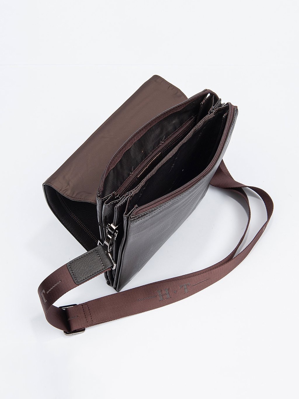 Изображение Кожаная мужская сумка через плечо коричневого цвета Hight Touch 5346-3 brown Фото Кожаная мужская сумка через плечо коричневого цвета Сумки через плечо