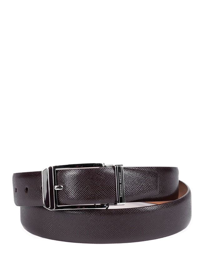 Мужской ремень из натуральной сафьяновой кожи с черненой хромированной пряжкой