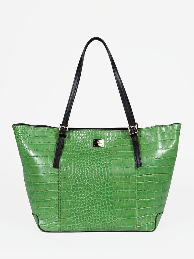 Женская сумка-тоут из плотной глянцевой кожи с тиснением под крокодила