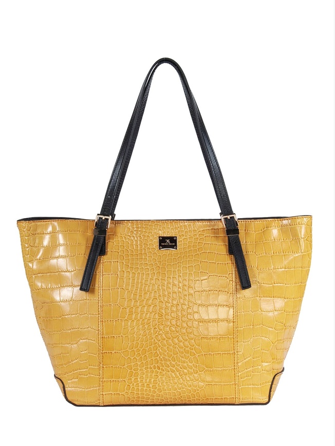 Вместительная сумка-тоут из плотной глянцевой кожи с тиснением под крокодила