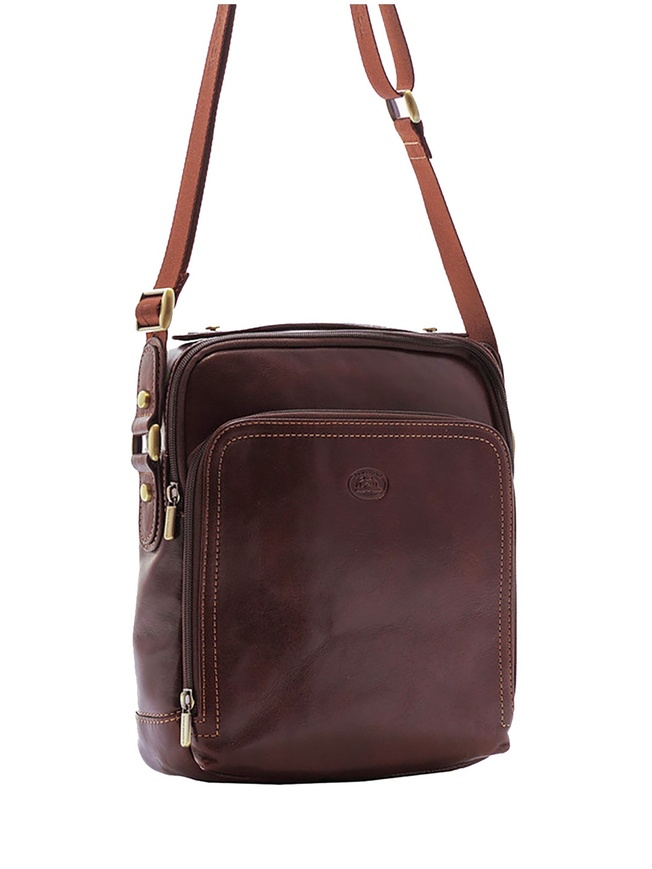 Вместительная мужская сумка через плечо из натуральной кожи 