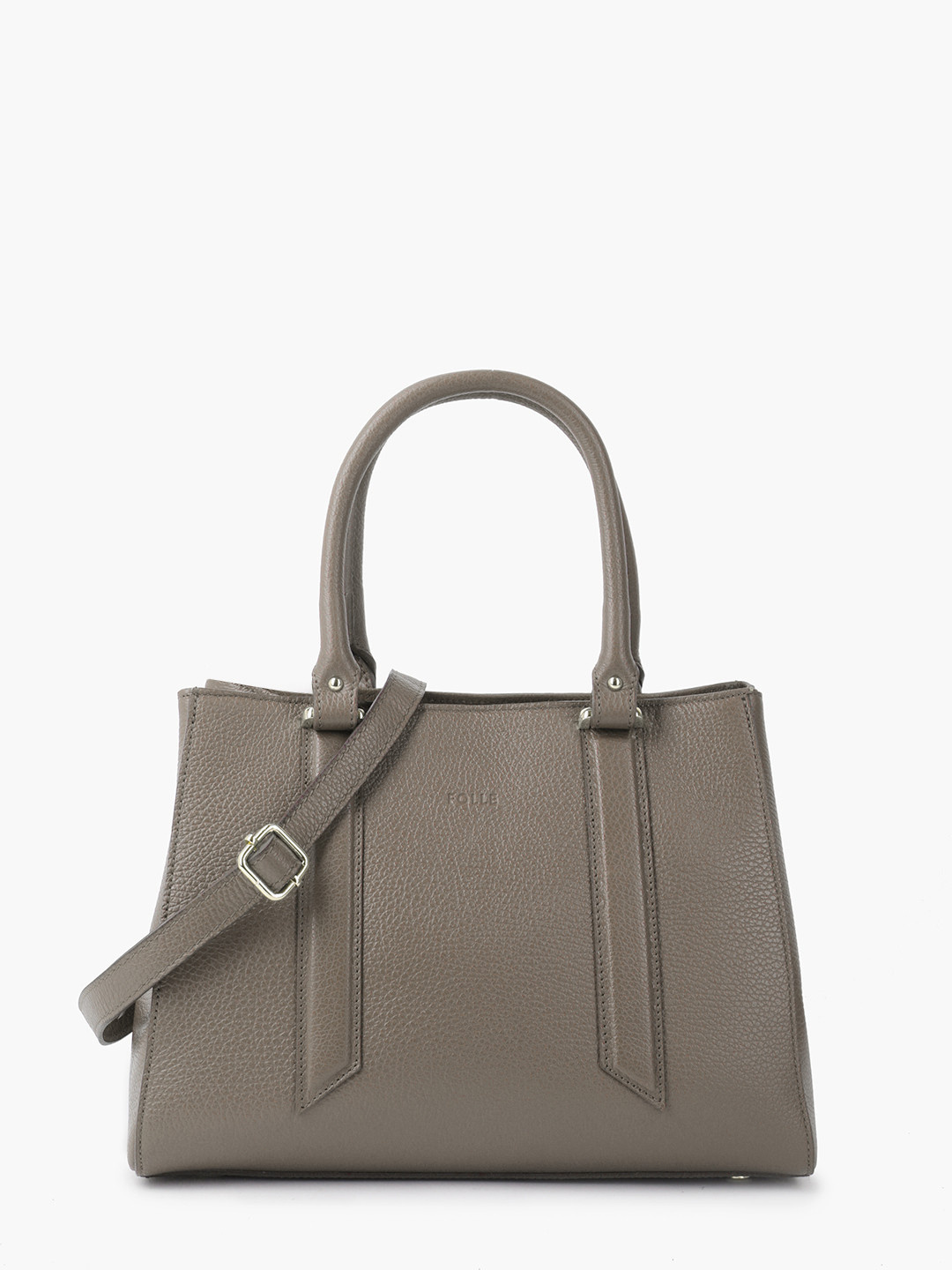 Изображение Классическая сумка-тоут из плотной кожи Folle 2130 dollaro taupe Фото Классическая сумка-тоут из плотной кожи Классические сумки