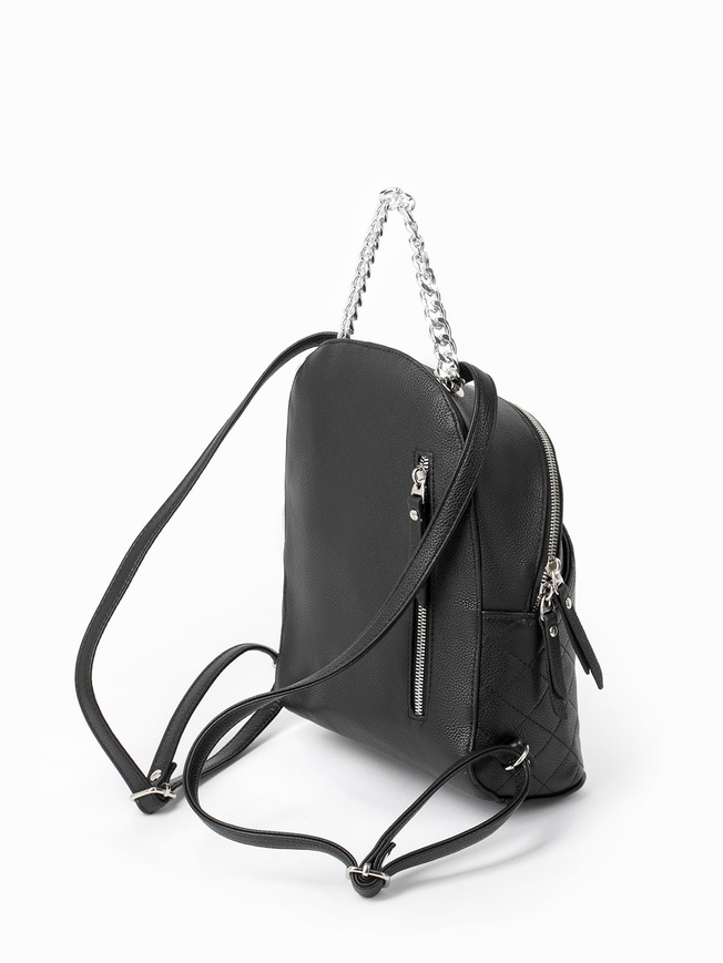 Женский рюкзак из мягкой кожи со стеганой вставкой и серебристой ручкой-цепочкой