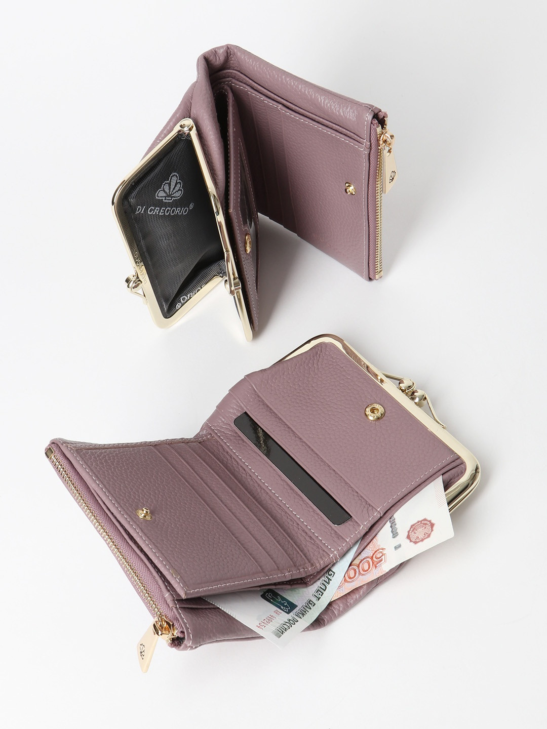 Фото Женский кошелек из мягкой кожи в нюдовом оттенке с золотистым фермуаром Кошельки